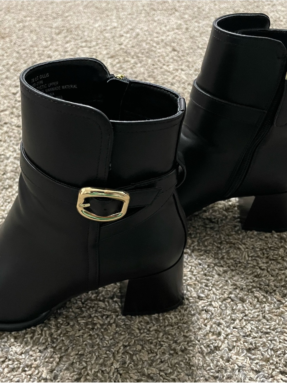 Women’s Black Ankle Boot with Gold Buckle Size 7